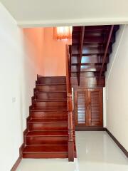 well-maintained wooden staircase in a residential home