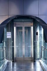 Modern elevator in a building with a futuristic design