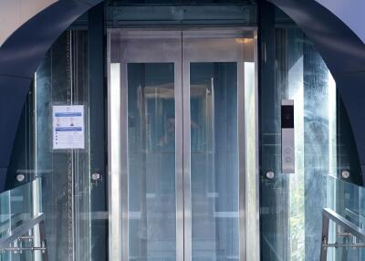 Modern elevator in a building with a futuristic design