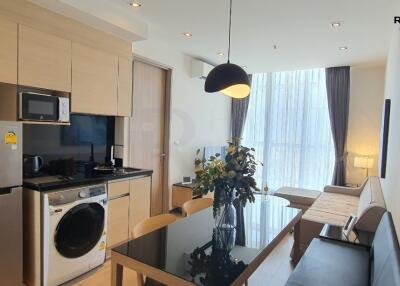 Modern open plan kitchen and living room with natural light