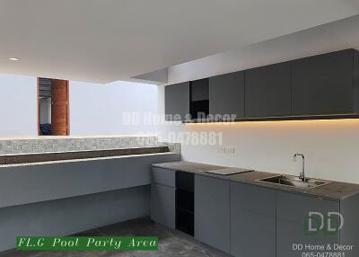 Modern kitchen with sleek dark cabinets and built-in lighting
