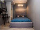 Modern and cozy bedroom with stylish bed and ambient lighting