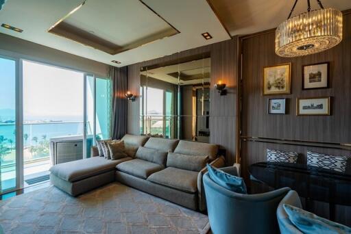 Sophisticated living room with ocean view and modern decor