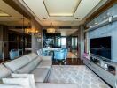 Elegant and modern living room with sleek furniture and detailed interior design