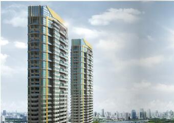 Modern high-rise residential buildings against a city skyline