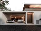 Modern home garage with two cars parked