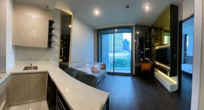 Compact modern studio apartment with integrated living space