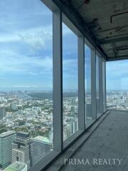 High-rise building interior with panoramic city view