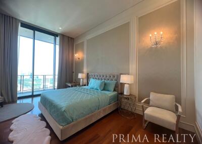 Elegant bedroom in a luxury apartment with scenic view