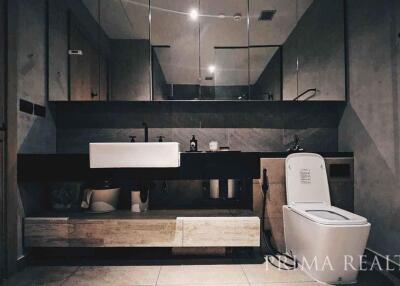 Modern bathroom with sleek design and stone textures