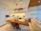Modern kitchen with integrated dining area
