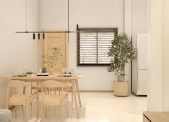 Modern minimalist kitchen with dining area