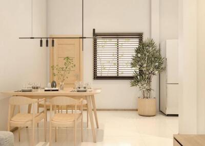 Modern minimalist kitchen with dining area