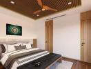 Modern bedroom with wooden elements and contemporary design