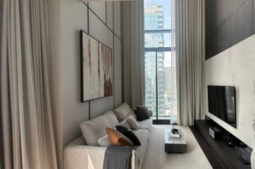 Modern living room with city view