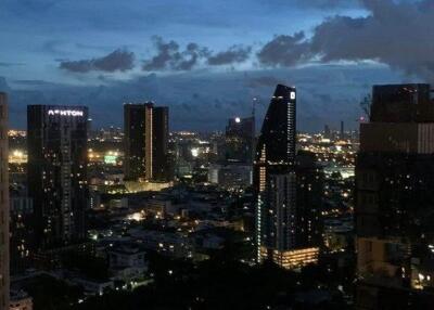 Cityscape view from high-rise building at dusk