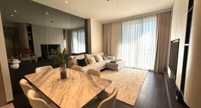 Spacious and modern living room with dining area