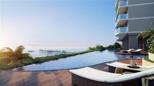 Luxurious outdoor pool area with scenic view and stylish loungers