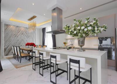 Modern spacious kitchen with integrated dining area
