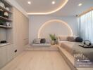 Modern bedroom with ambient lighting and stylish interior