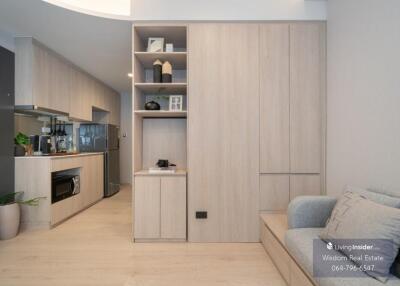 Modern living room with integrated kitchen