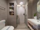 Modern bathroom with walk-in shower and elegant finishes