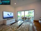 Spacious living room with modern amenities and ocean view