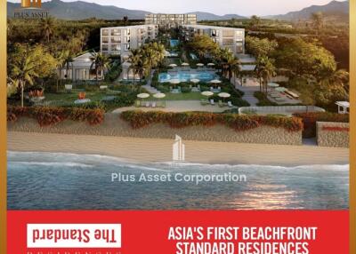 Luxurious beachfront residential building in Hua Hin with scenic mountain backdrop