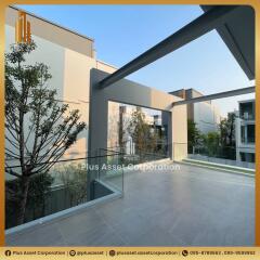 Spacious modern balcony with a view of the surrounding buildings and nature