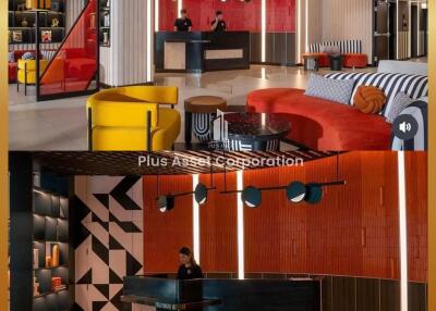 Stylish and modern living room with vibrant colors and artistic design