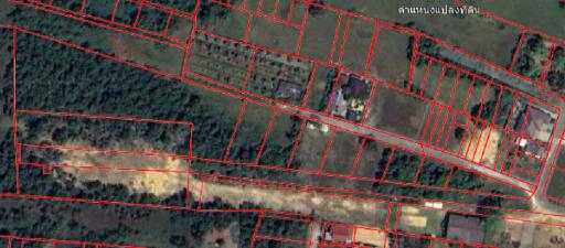 Aerial view of rural real estate parcels with marked boundaries