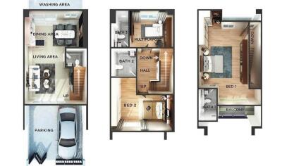 Architectural floor plan of a multi-level residential building