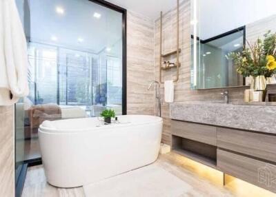 Modern bathroom with freestanding bathtub and contemporary design