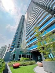 Modern high-rise residential buildings with landscaped garden