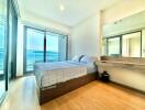 Bright and modern bedroom with sea view