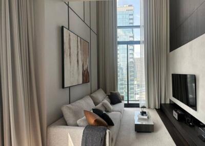 Modern living room with city view