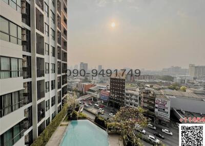 Cityscape view with buildings and swimming pool