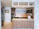 Modern kitchen with wooden cabinetry and built-in appliances