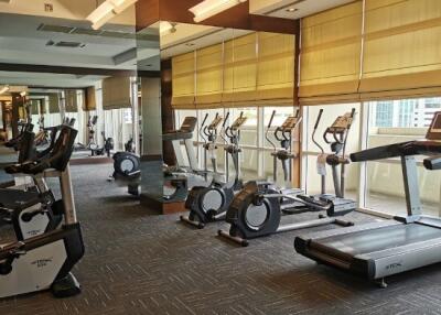 Modern gym in residential building with extensive workout equipment