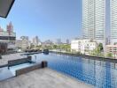 Luxurious rooftop swimming pool with city skyline view