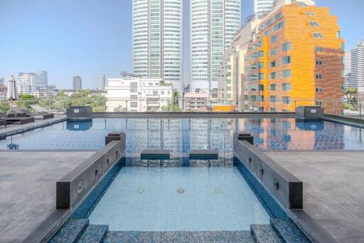 Luxurious rooftop pool with city skyline views