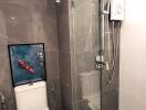Modern bathroom with shower and smart TV