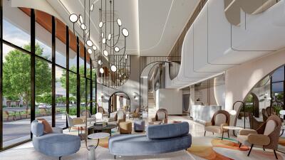 Modern and luxurious lobby interior with natural lighting