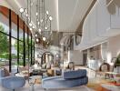 Modern and luxurious lobby interior with natural lighting