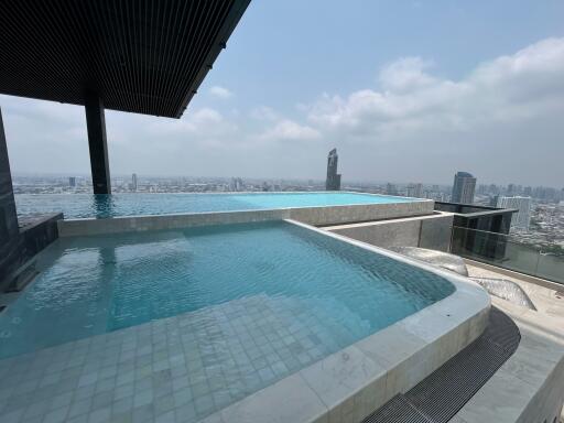Luxurious rooftop pool overlooking the city skyline