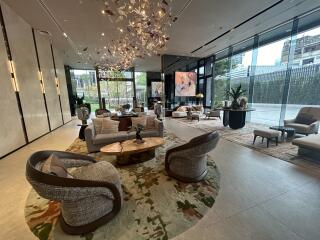 Luxurious hotel lobby with contemporary furniture and artistic decor