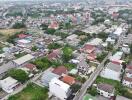 Aerial view of a densely packed residential neighborhood