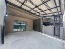 Spacious modern garage with transparent roof and smooth concrete flooring
