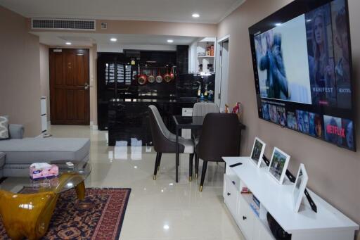 Modern living room with dining area and sophisticated decor