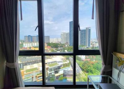 Modern bedroom with scenic city view